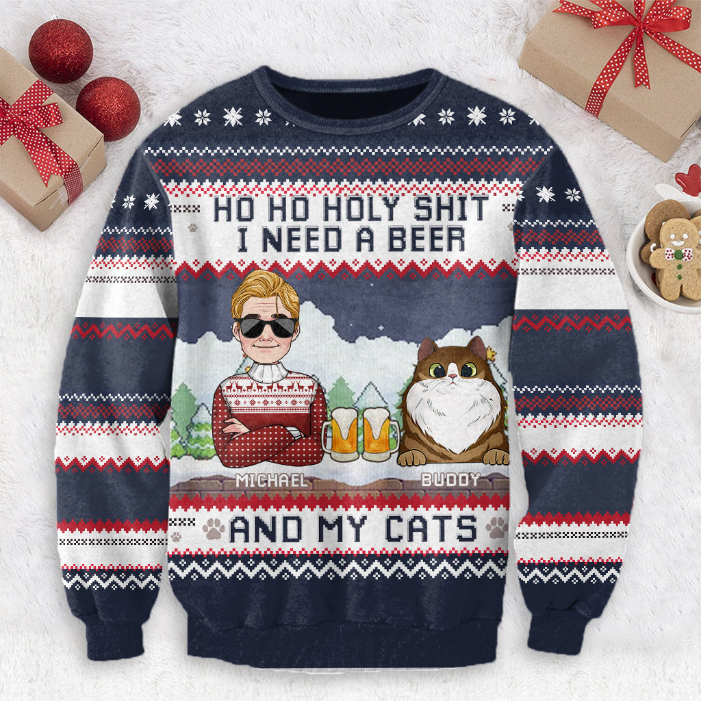 I Need Beer And My Cat - Personalized Cat Ugly Sweater