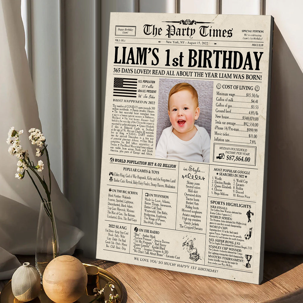 Baby First Birthday - Personalized Newborn Canvas And Poster