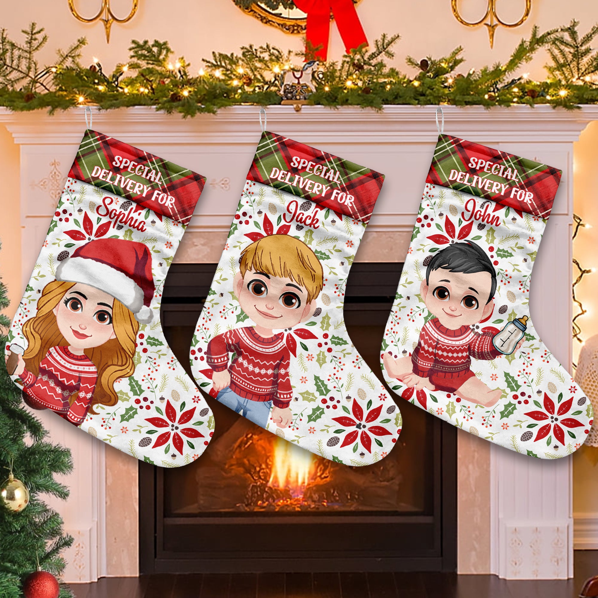 Sublimation Canvas Santa Sacks Socks Hanging Ornaments for Christmas