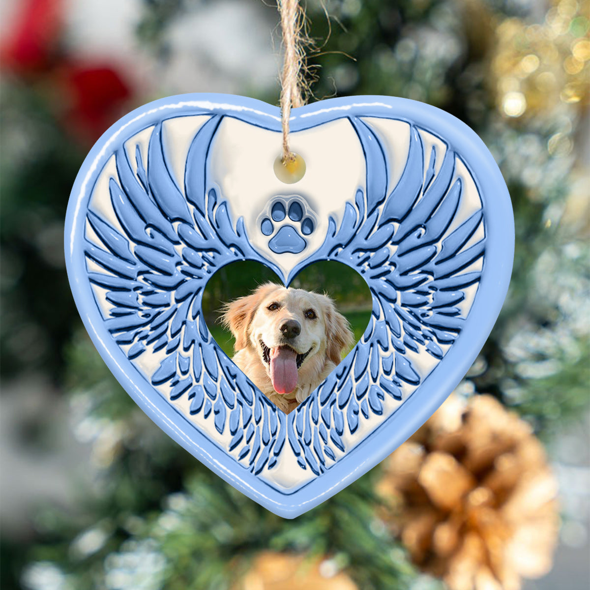 You Left Paw Prints On Our Hearts Angel Wings - Gift for dog lovers, who lost dog, who lost cat - Personalized Ceramic Heart Ornament