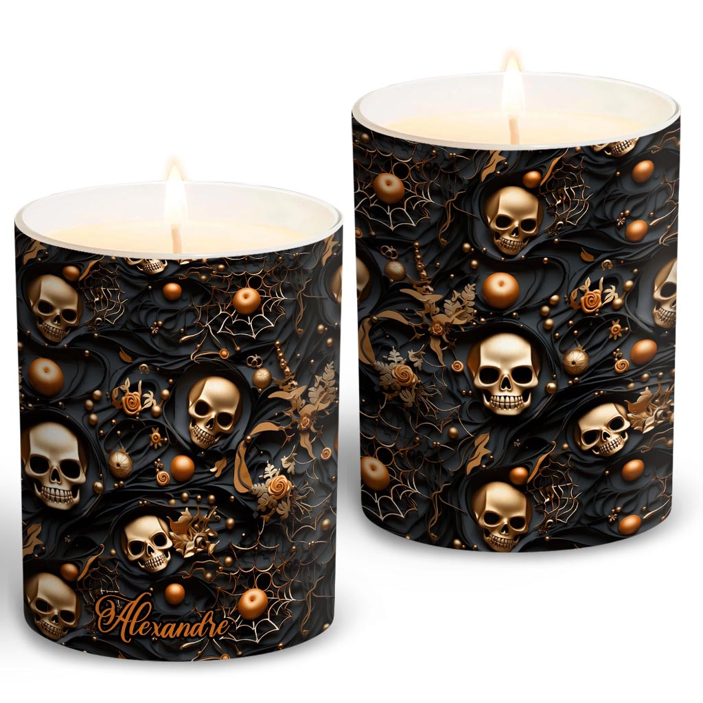 Gold Skull - Personalized Skull Candle With Wooden Lid