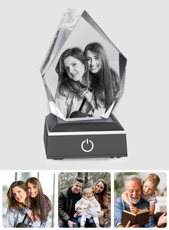 Custom Photo - Personalized Sibling Laser Engraving 3D Iceberg Shaped Crystal Lamp