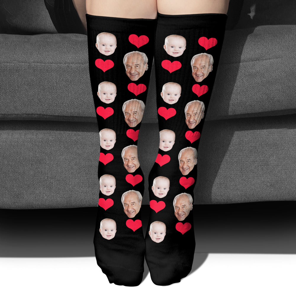 Custom Face Heart Pattern - Personalized Grandpa Socks