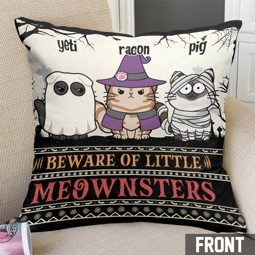 Beware Of Little Meownsters - Personalized Cat Throw Pillow