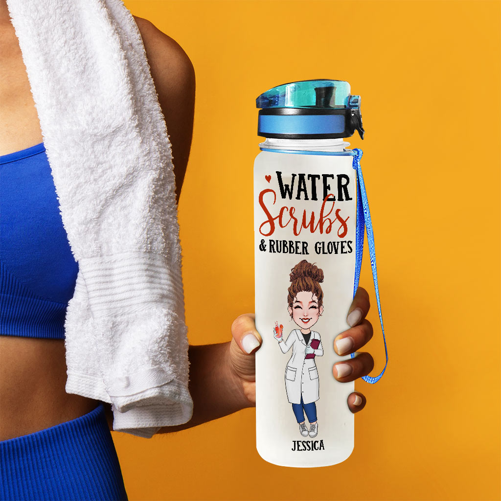 Personalized Water Tracker Bottle - Gift For Nurse - Water Scrubs And  Rubber Gloves