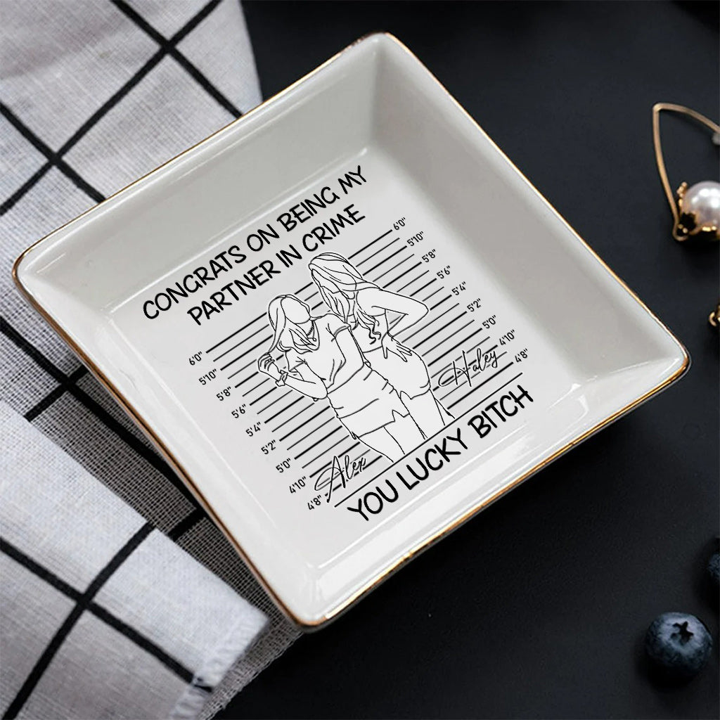 Congrats On Being My Partner In Crime - Gift for friend - Personalized Jewelry Dish