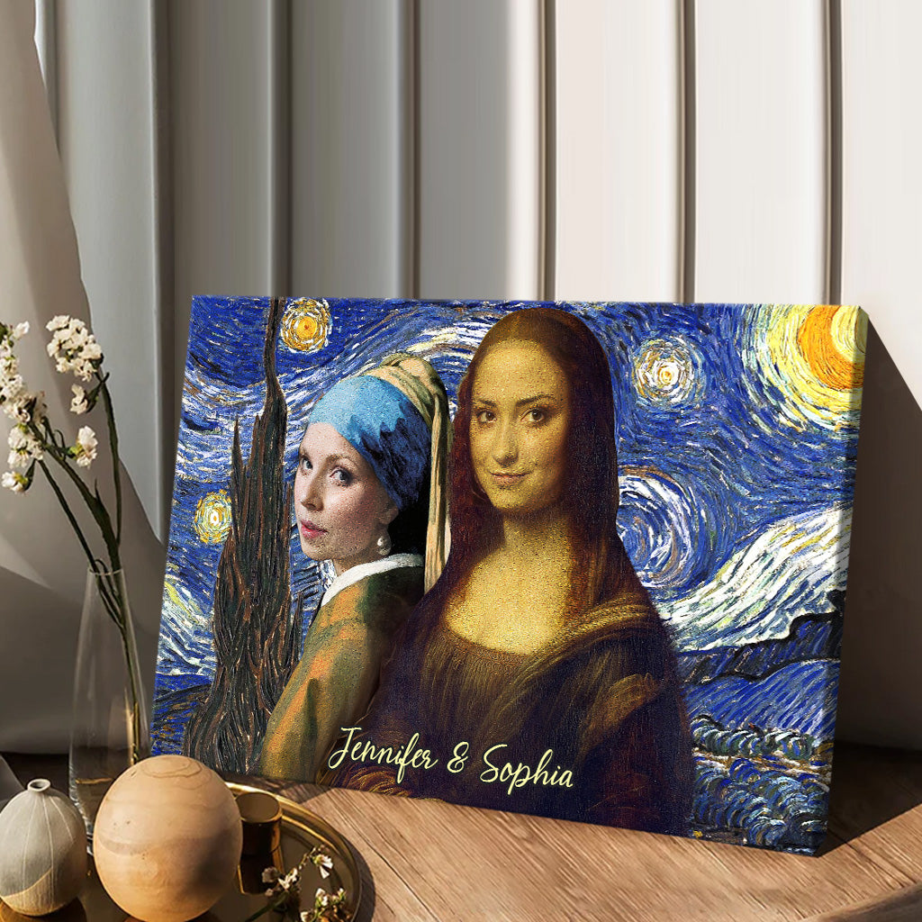 Bestie Selfie Mona Lisa Girl With Pearl Earrings - Personalized Bestie Canvas And Poster