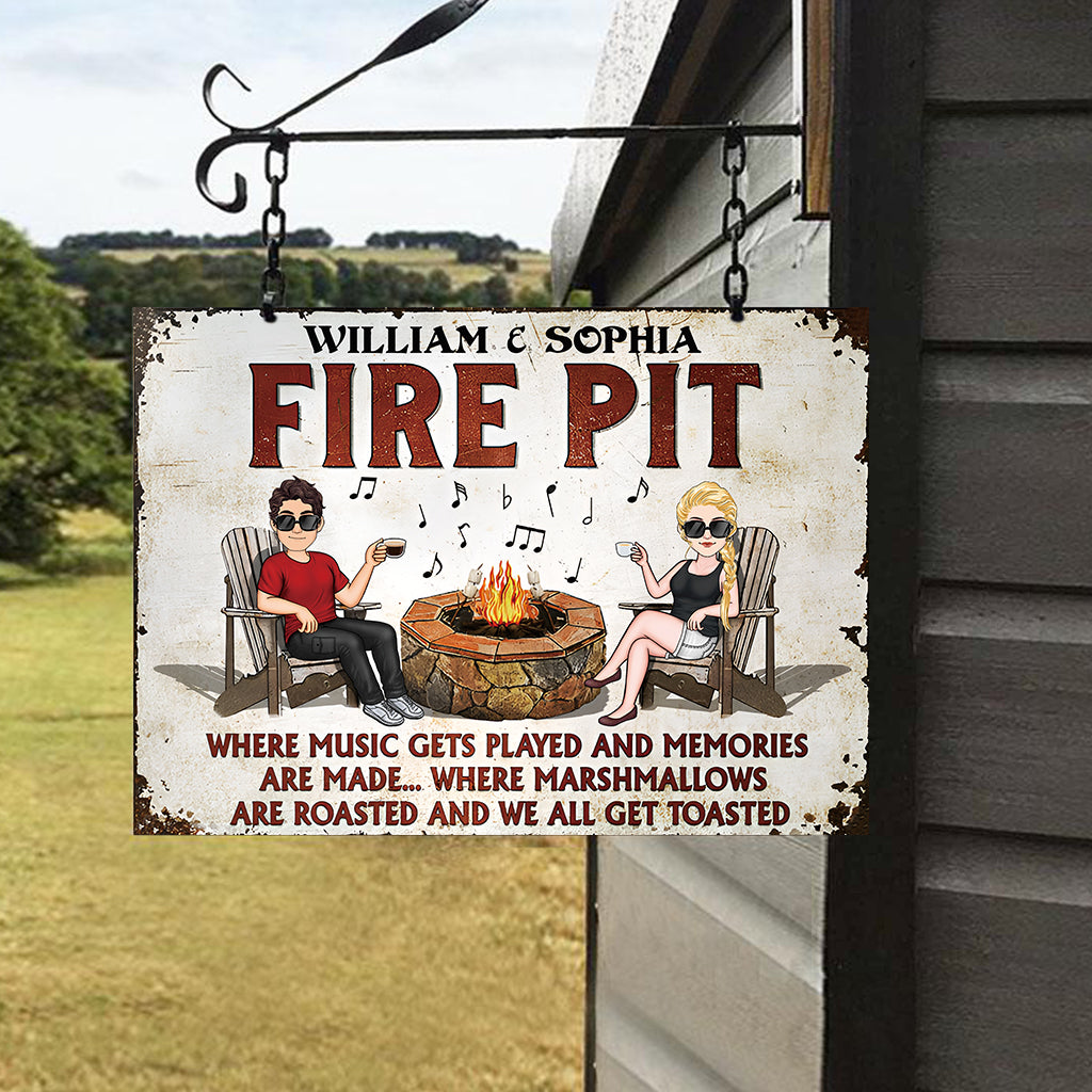 Welcome To Our Fire Pit - Personalized Backyard Rectangle Metal Sign