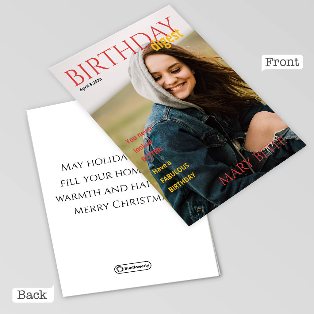 Birthday Digest Magazine Photo Upload - Personalized Greeting Card