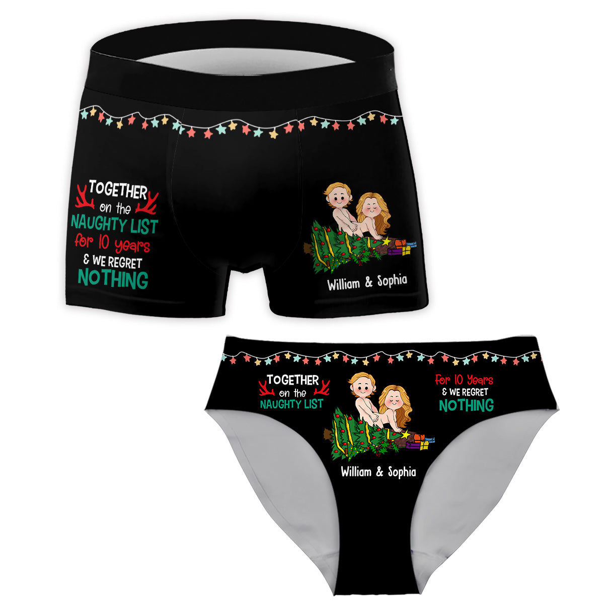 Together On The Naughty List - Personalized Couple Women Briefs & Men Boxer Briefs