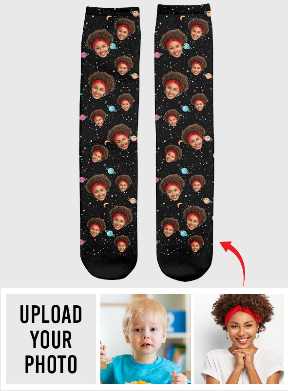 Custom Face Galaxy - Personalized Daughter Socks