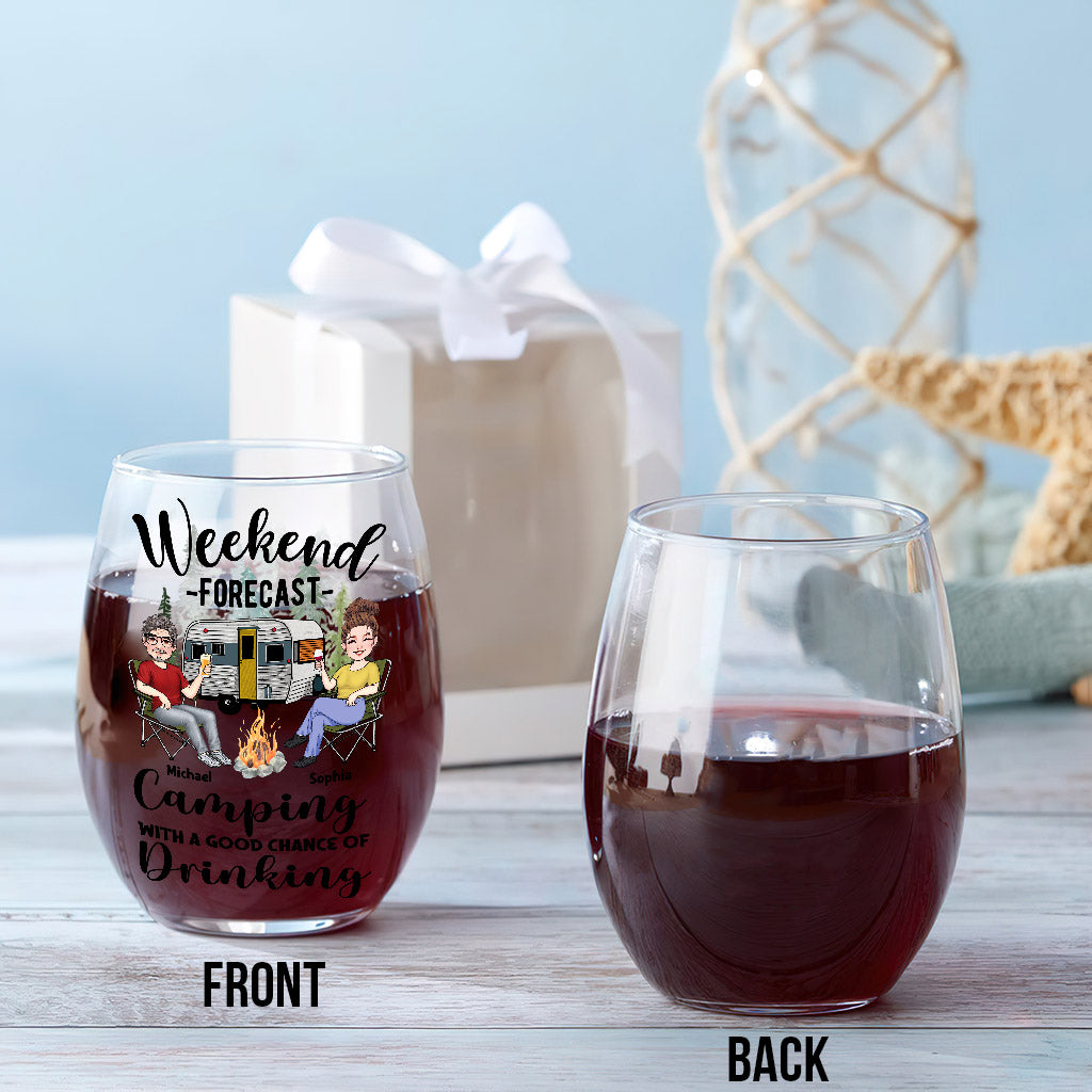 Weekend Forecast - Personalized Camping All Over Wine Glass