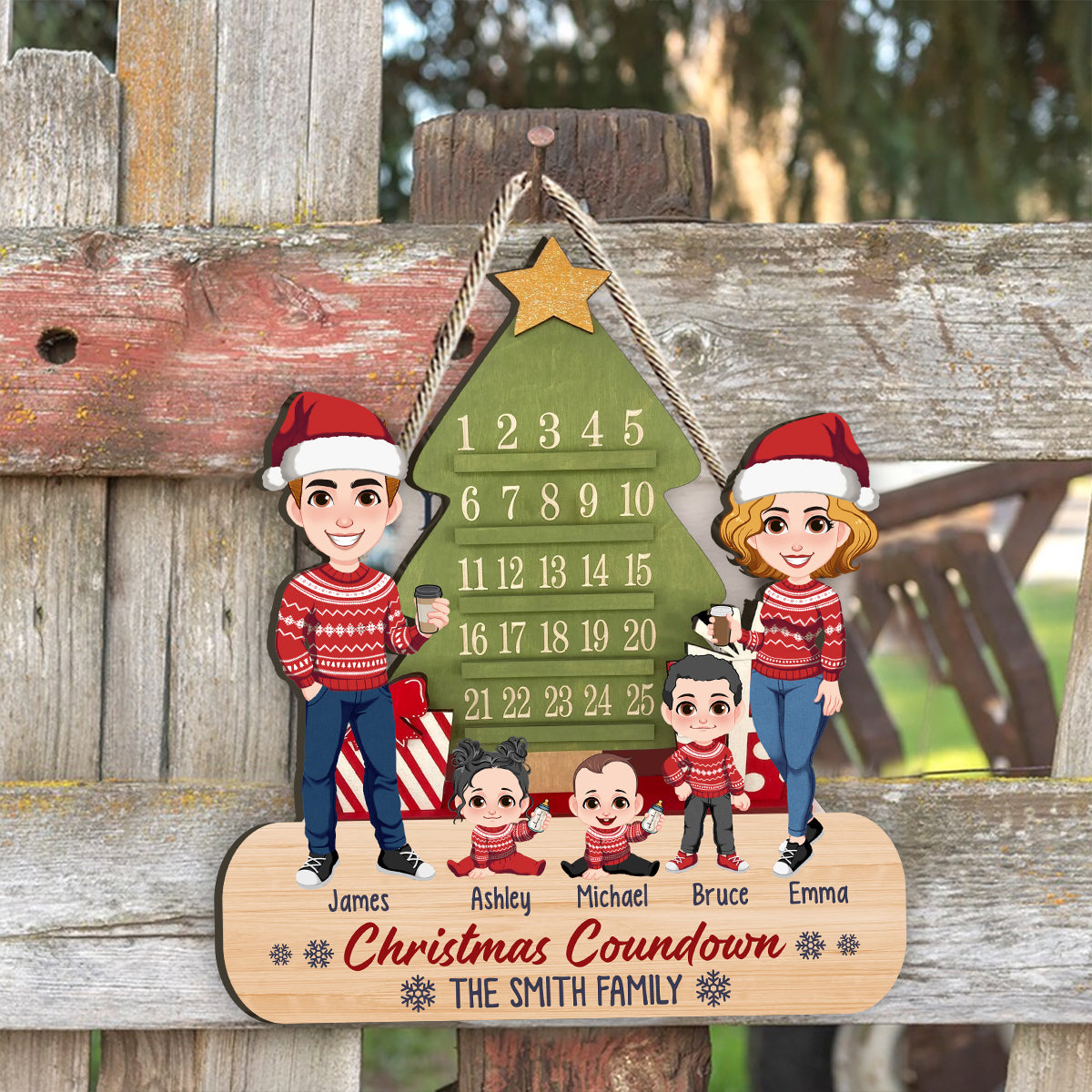 Family Christmas Countdown - Personalized Family Wood Sign