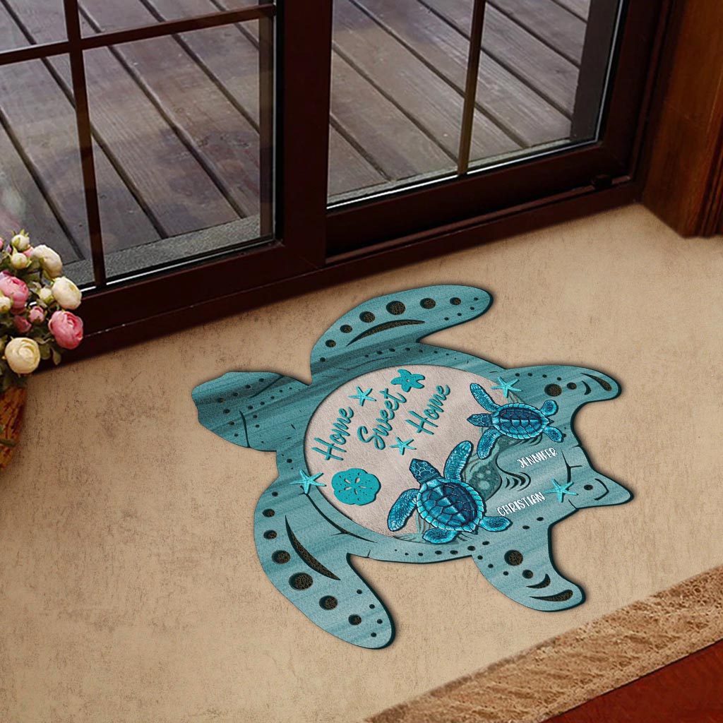 Turtley Awesome Couple - Personalized Turtle Shaped Doormat