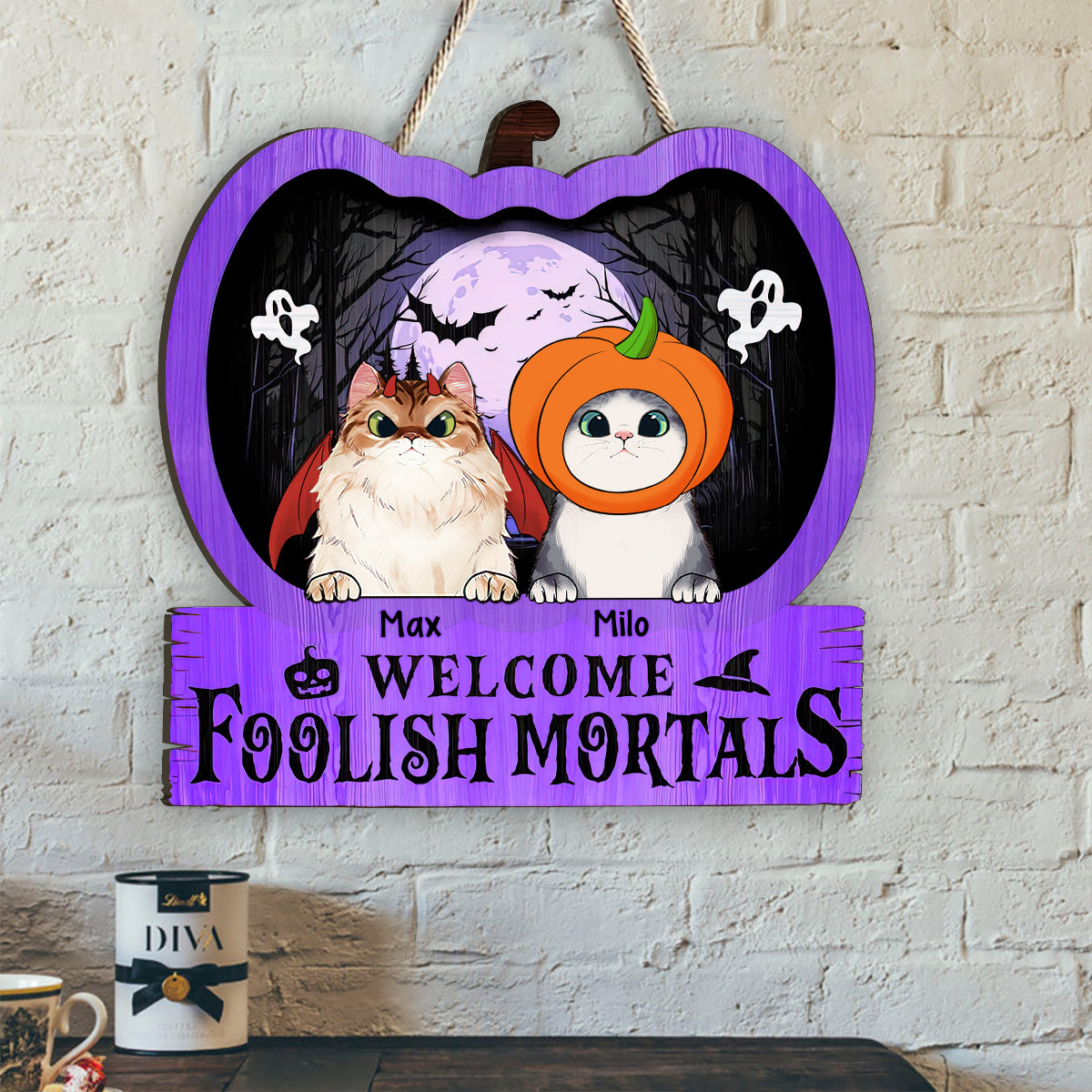 Welcome Foolish Mortal - Personalized Cat Wood Sign