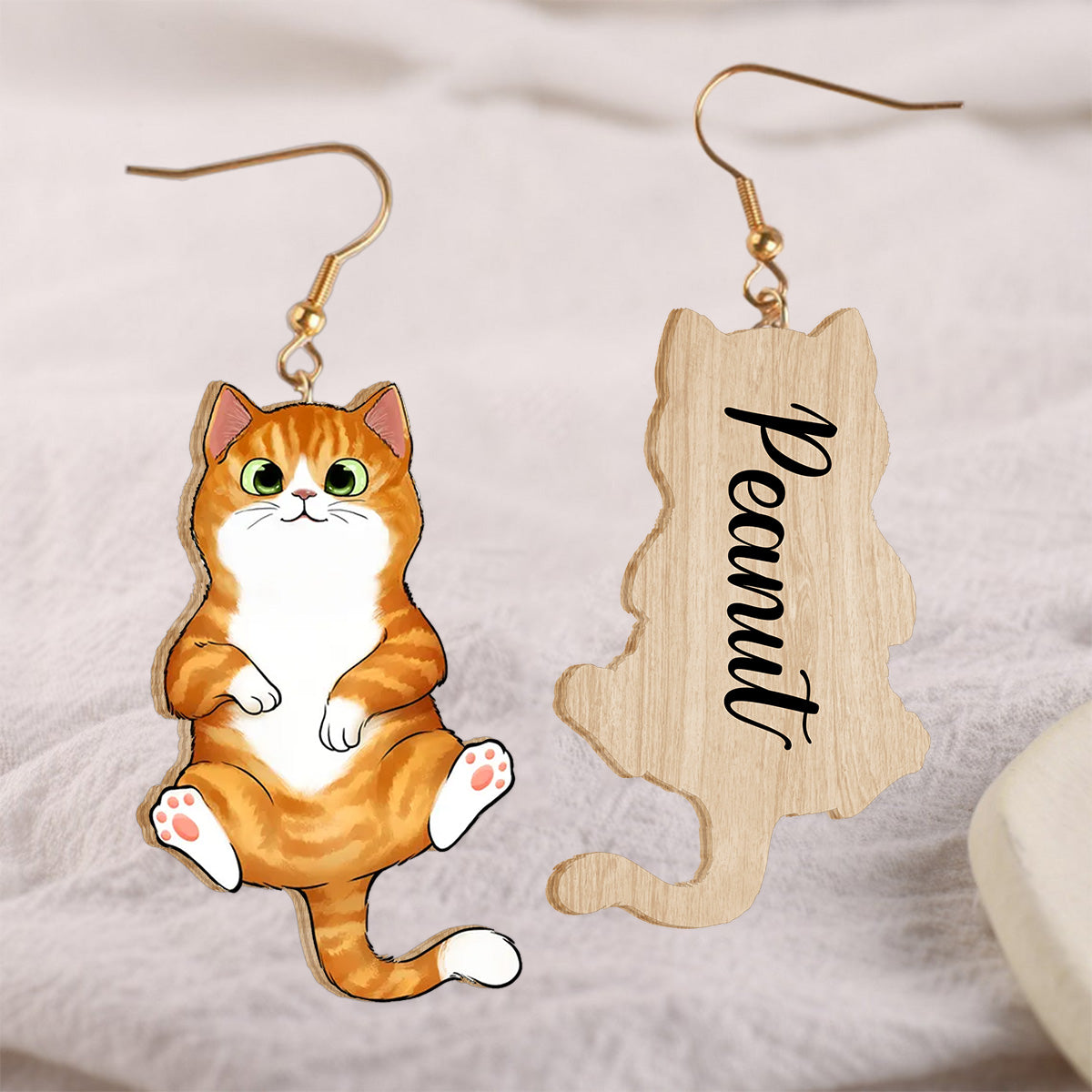 Custom Hanging Cats - Gift for cat lovers - Personalized Wooden Earrings