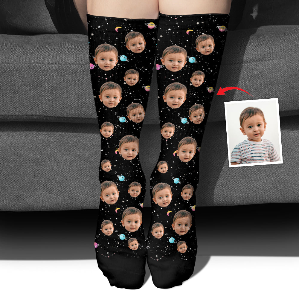 Custom Face Galaxy - Personalized Son Socks