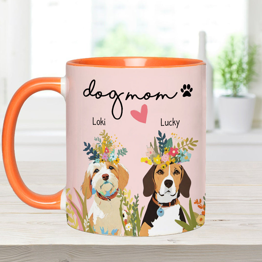 Personalized Dog And Cat Among Flowers - Gift for dog lovers, dog lover, cat lover - Personalized Accent Mug
