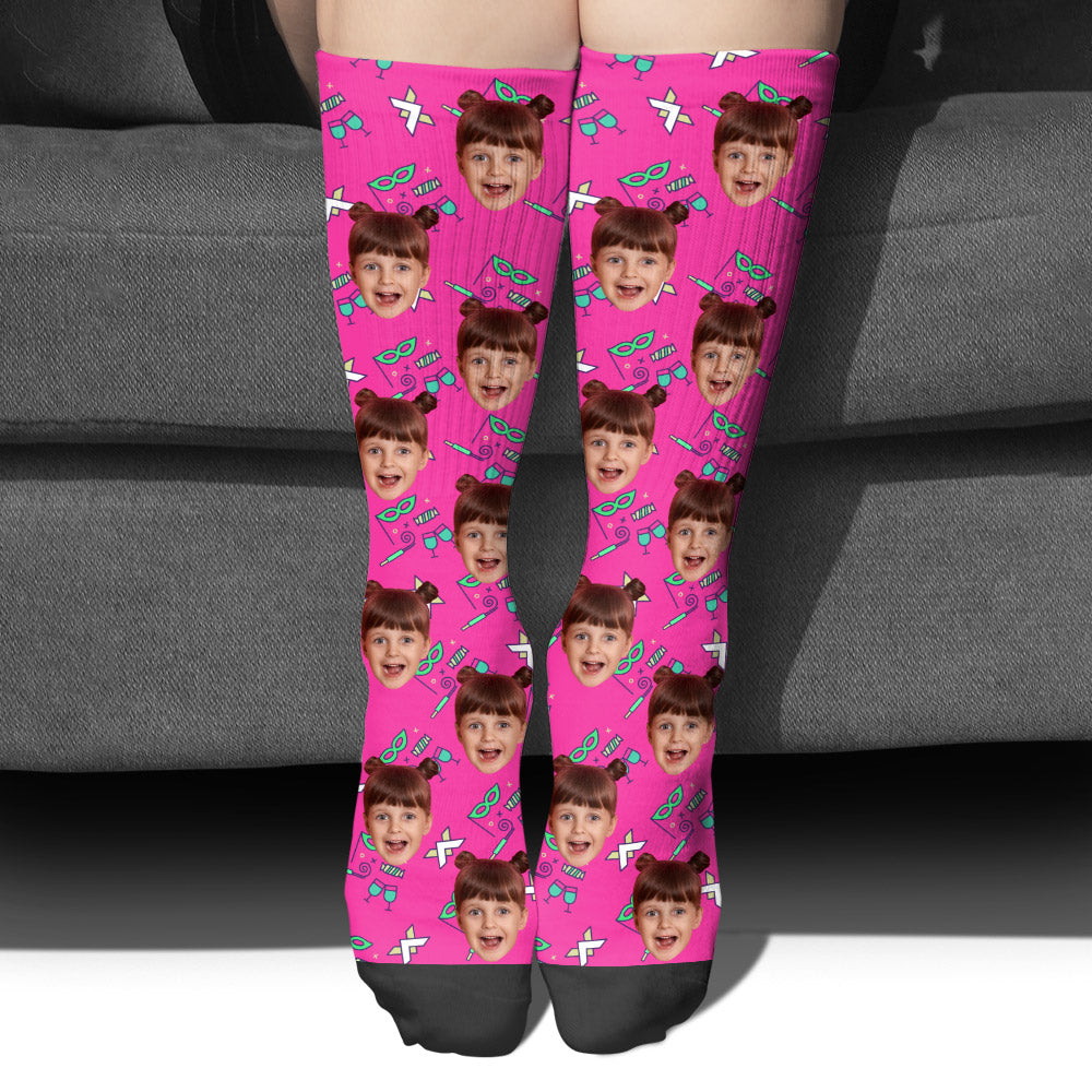 Custom Face Party Pattern - Personalized granddaughter Socks