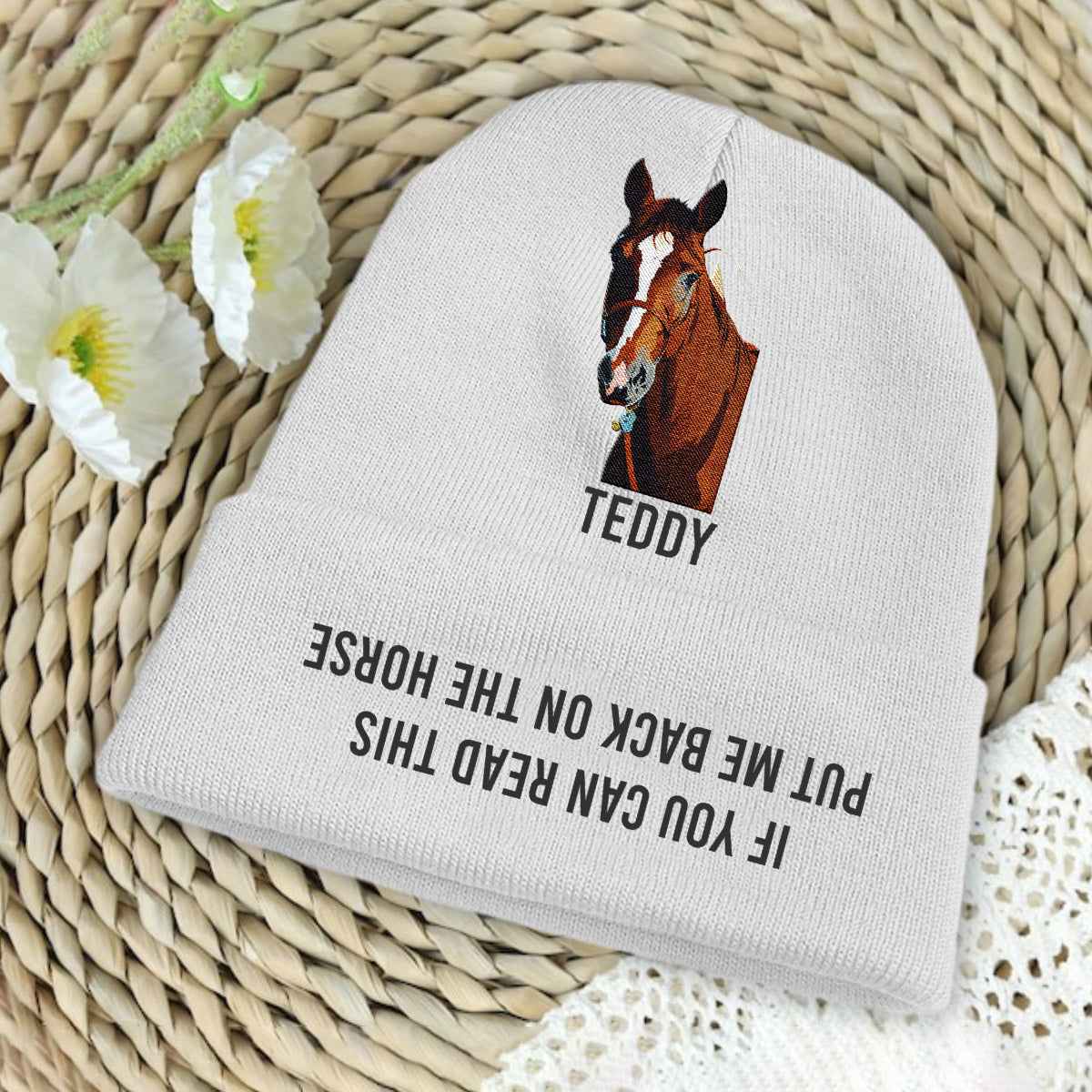 Put Me Back On Horse - Personalized Horse Embroidered Beanie