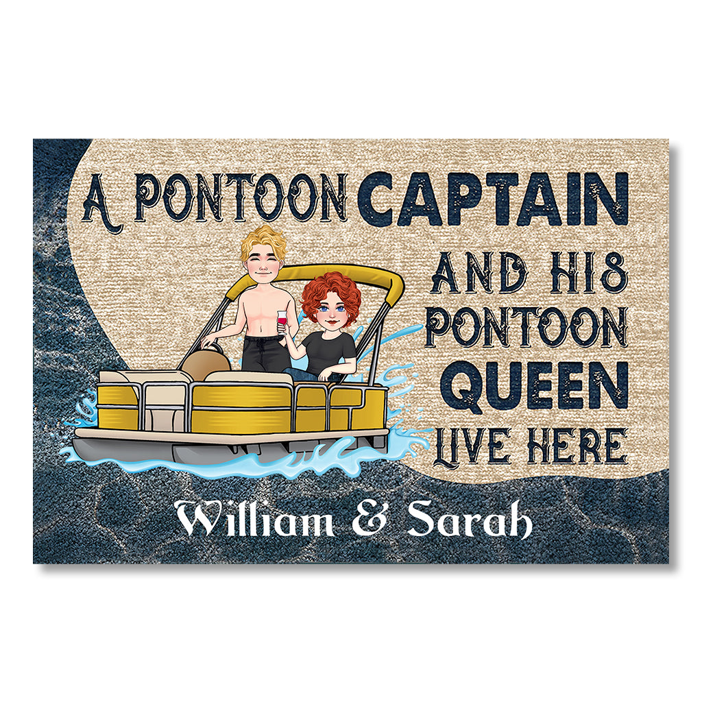 Pontoon Captain And HIs Wife - Personalized Pontoon Doormat