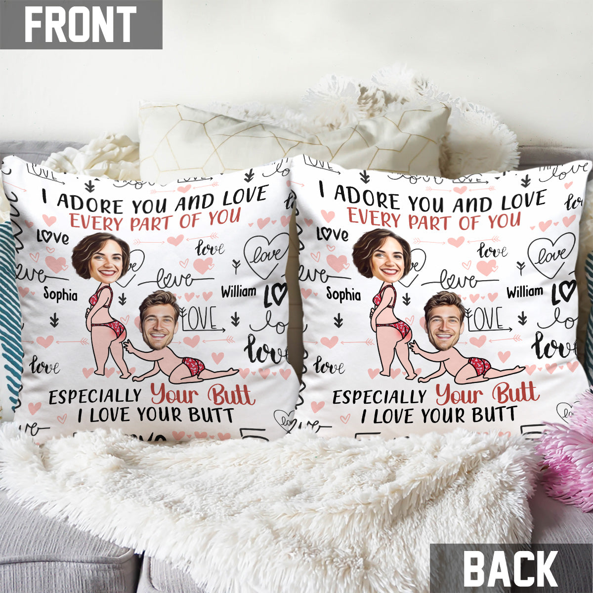 I Adore You And Love Every Part Of You Custom Face Upload Image - Personalized Couple Throw Pillow