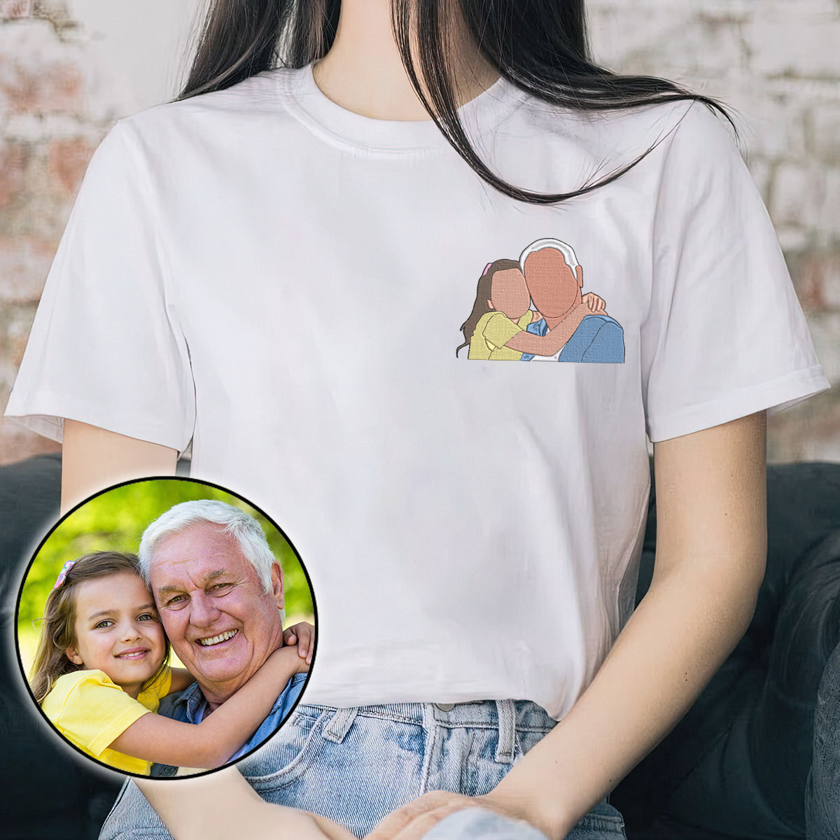 Custom 2D Photo - Personalized Grandpa Embroidered T-shirt