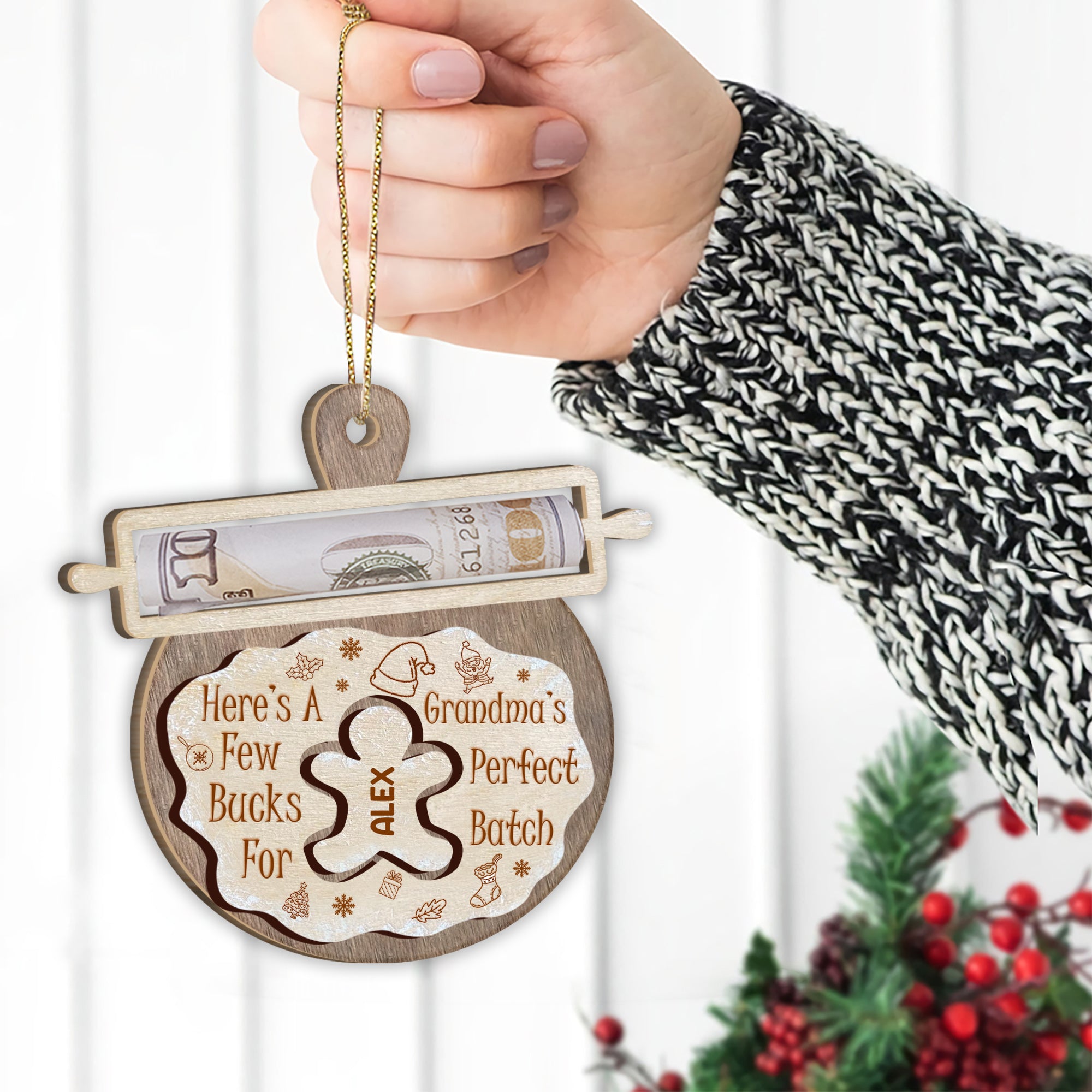 Here's A Few Bucks For Grandma's Perfect Batch - Gift for grandma, daughter, son, granddaughter, grandson - Personalized 2 Layered Piece Ornament