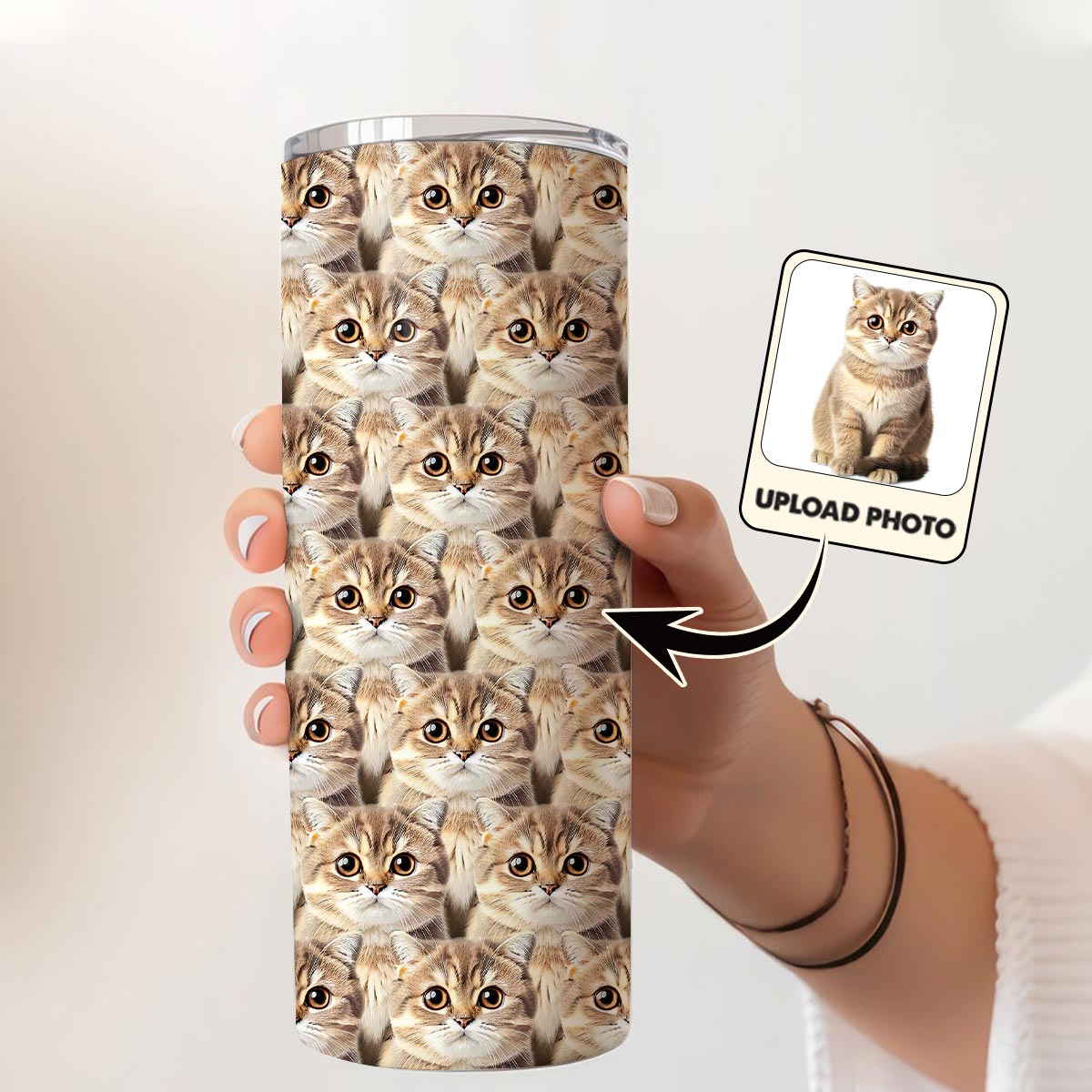 Cute Cat Dog Pet Photo Pattern - Gift for cat lovers, dog lover - Personalized Skinny Tumbler