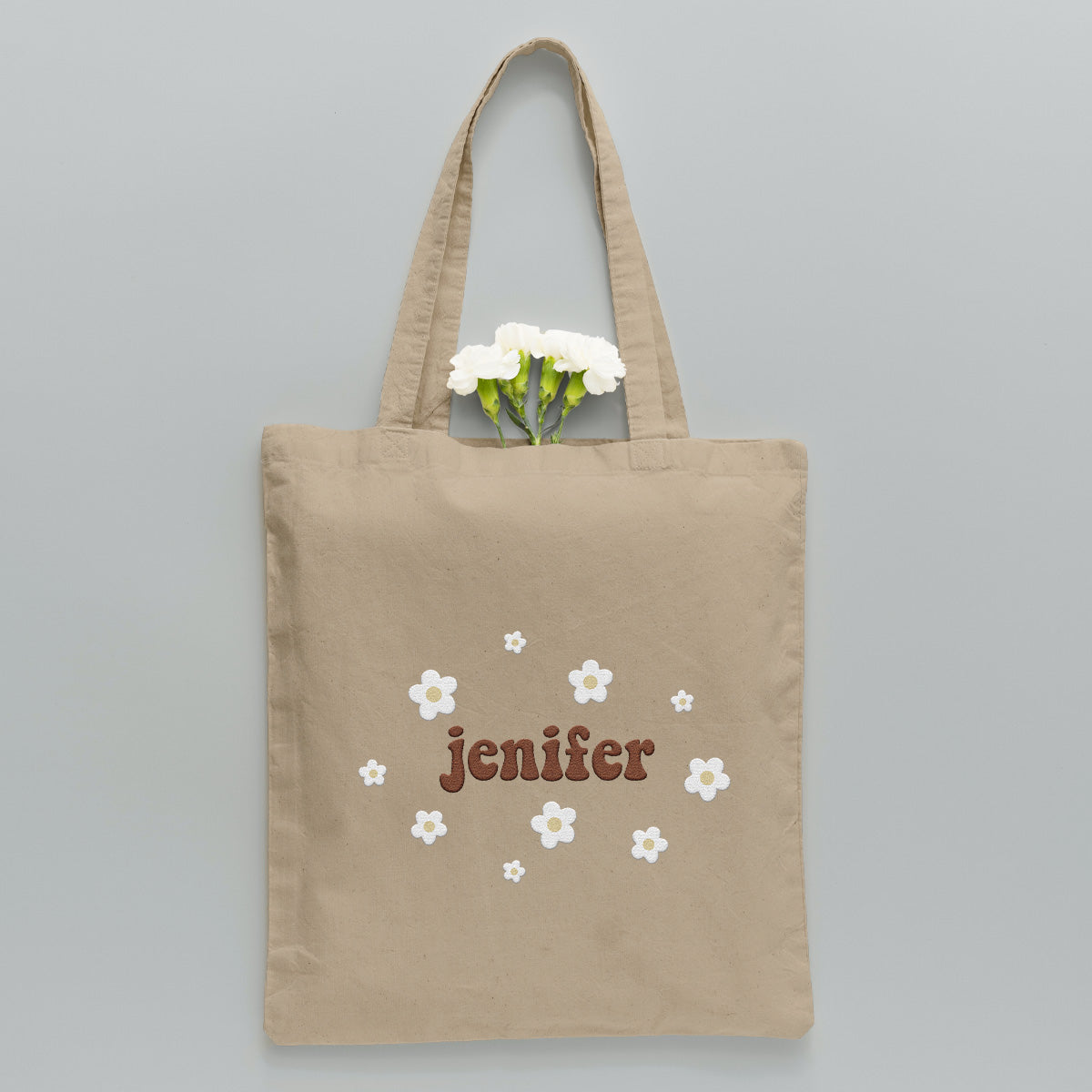 Custom Name With Flower - Personalized granddaughter Embroidered Tote Bag