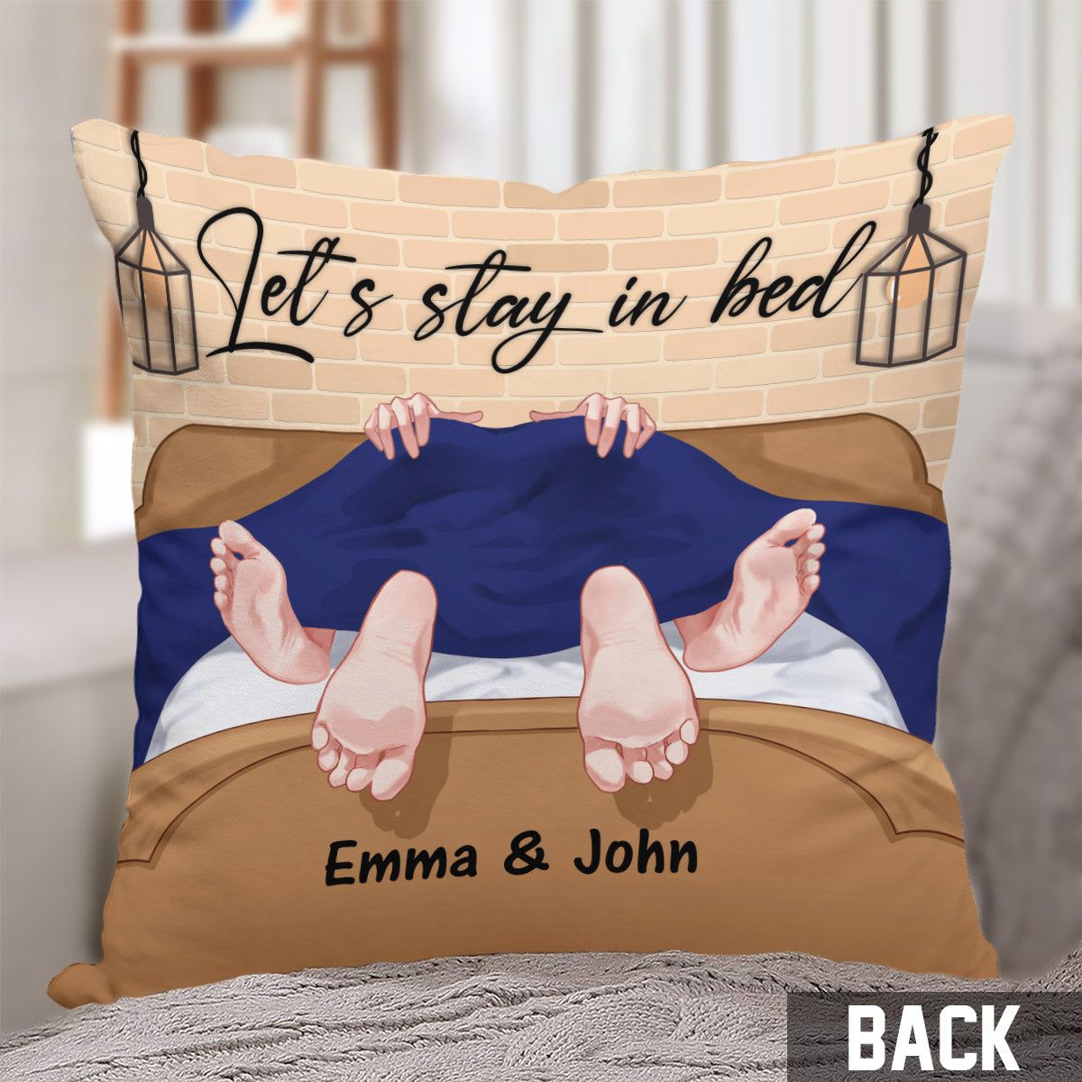 Let's Stay In Bed - Personalized Couple Throw Pillow