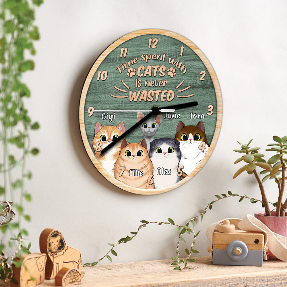 Time Spent With Cats Is Never Wasted - Personalized Cat Wall Clock