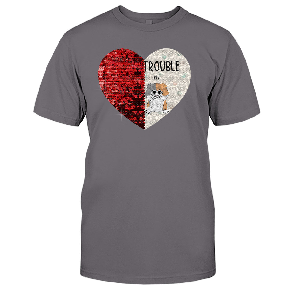 Double Trouble - Gift for dog lovers - Personalized Sequin T-shirt