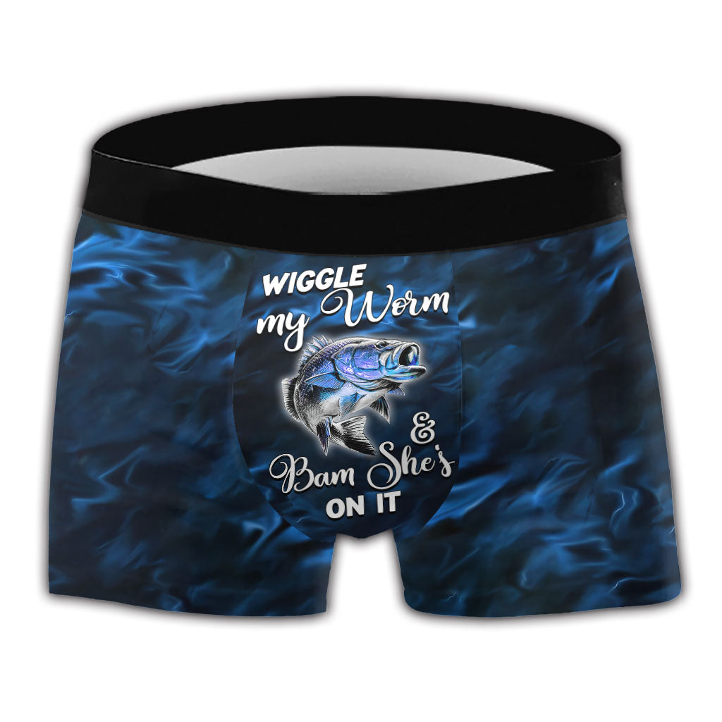 Wiggle My Worm And Bam She's On It - Personalized Fishing Men Boxer Briefs