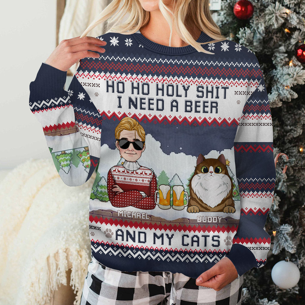 I Need Beer And My Cat - Personalized Cat Ugly Sweater