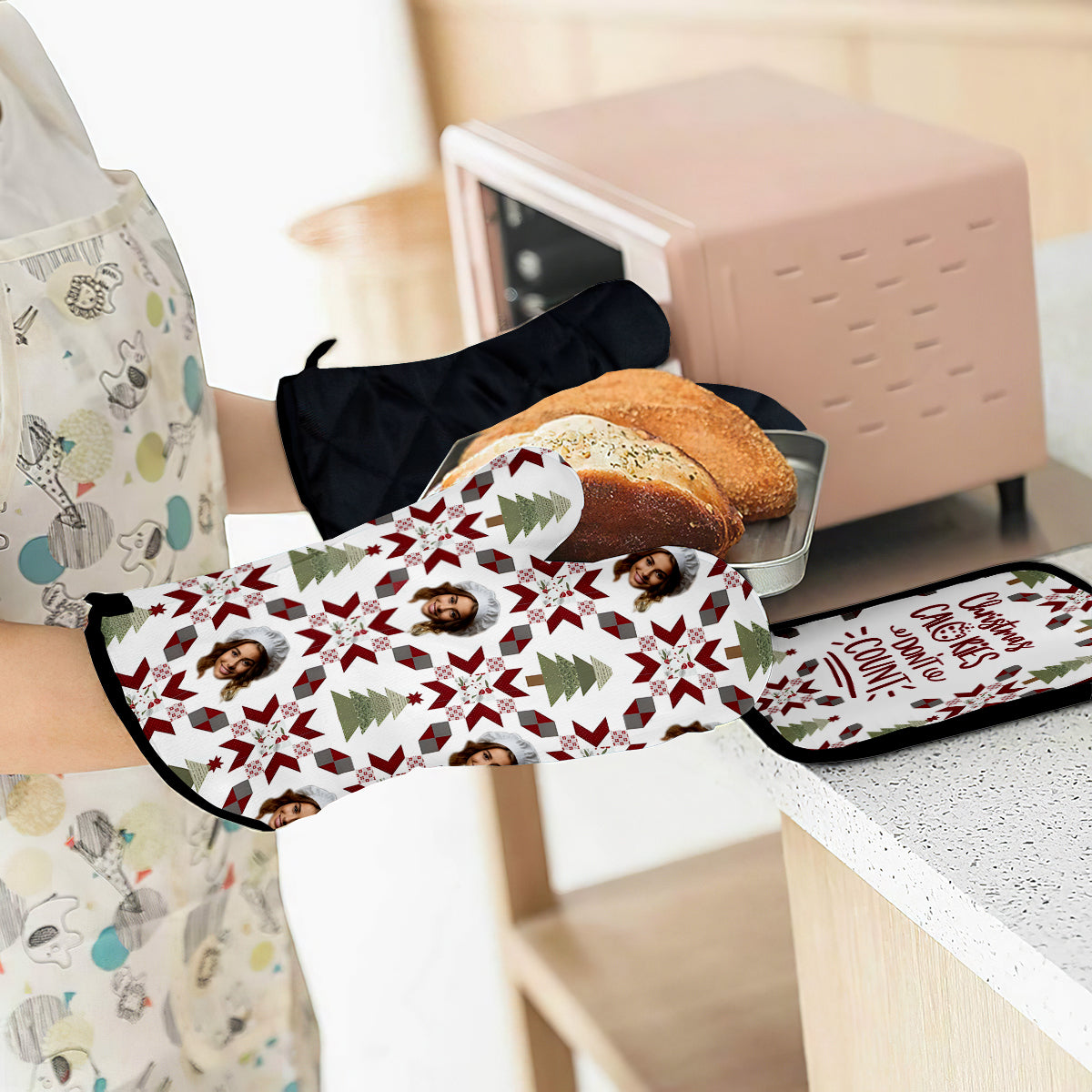 Christmas Calories Don't Count - Personalized Baking Oven Mitts & Pot Holder Set