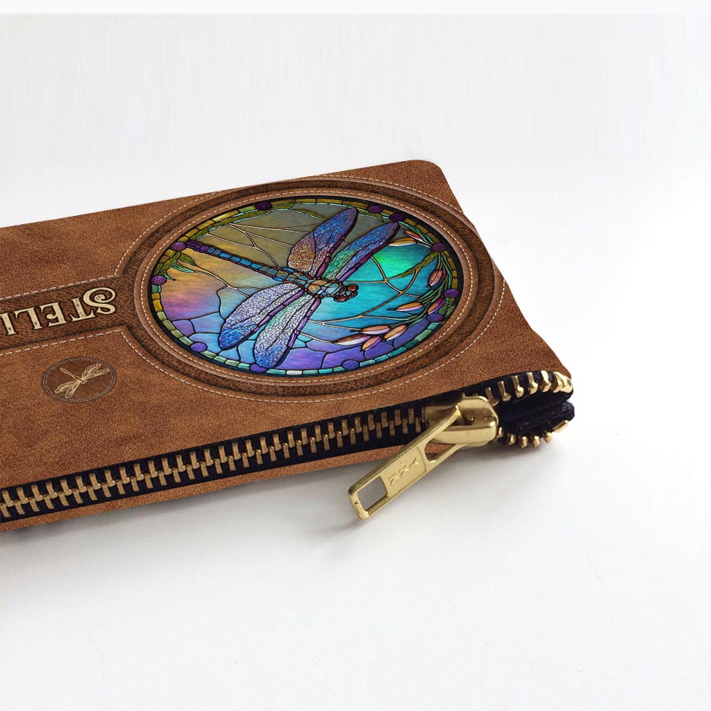 Stained Glass Dragonfly Hand-painted Leather Wallet