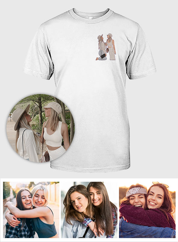 Custom 2D Photo - Personalized Bestie Embroidered T-shirt