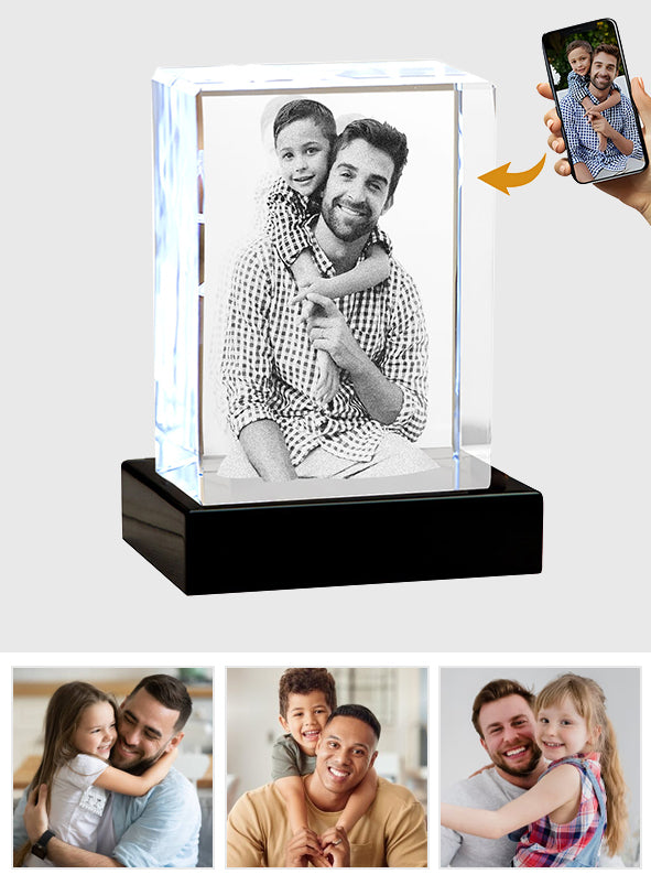 Custom Photo Laser Engraved Crystal Lamp - Gift for dad - Personalized Laser Engraving 3D Cuboid Shaped Crystal Lamp