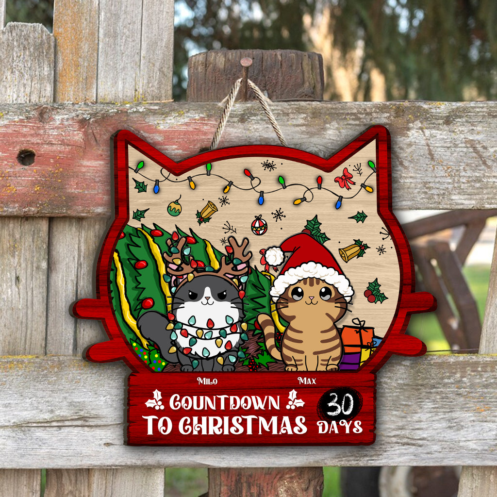 Countdown To Christmas - Personalized Cat Wood Sign