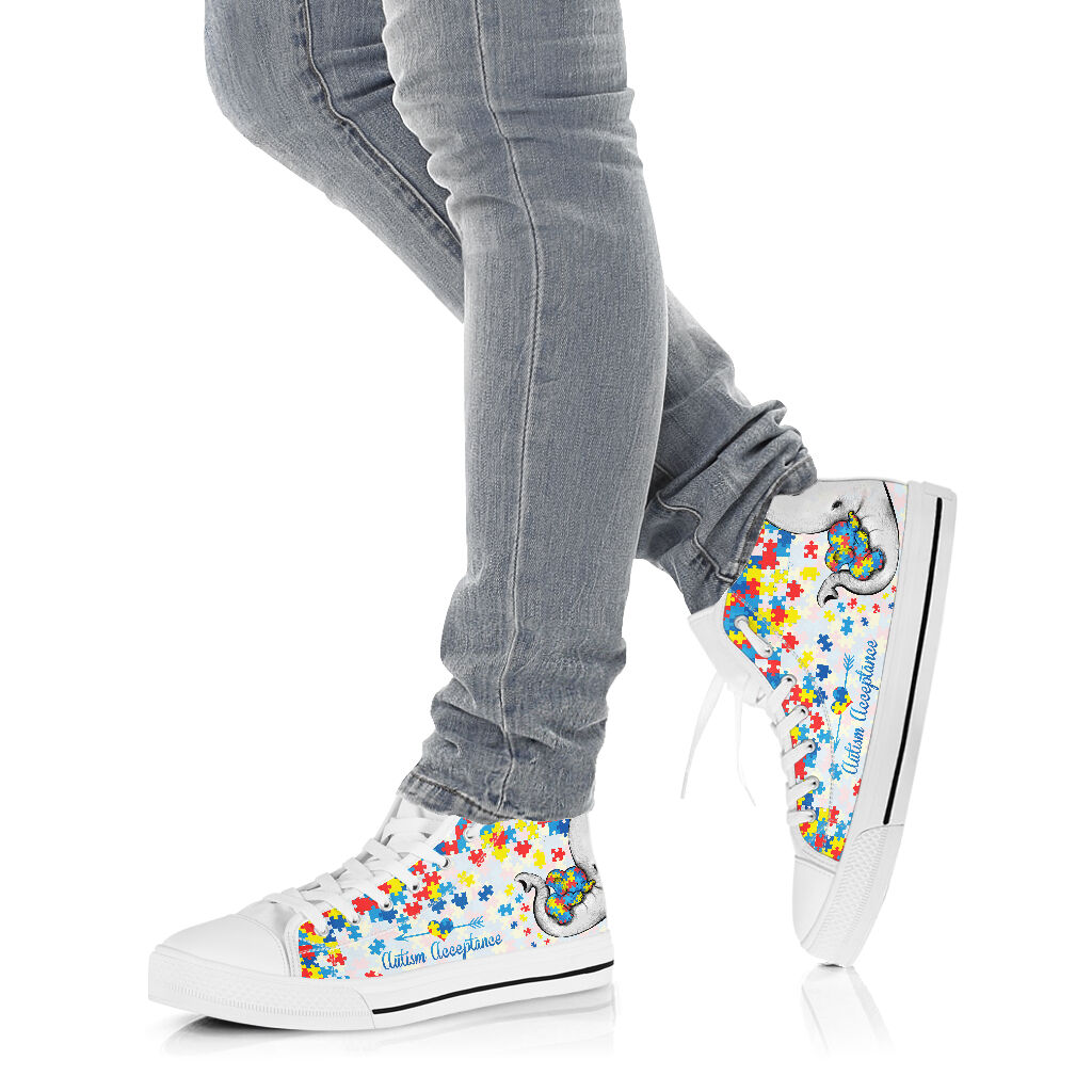 Autism Acceptance Elephant Mom - Autism Awareness High Top Shoes 0622