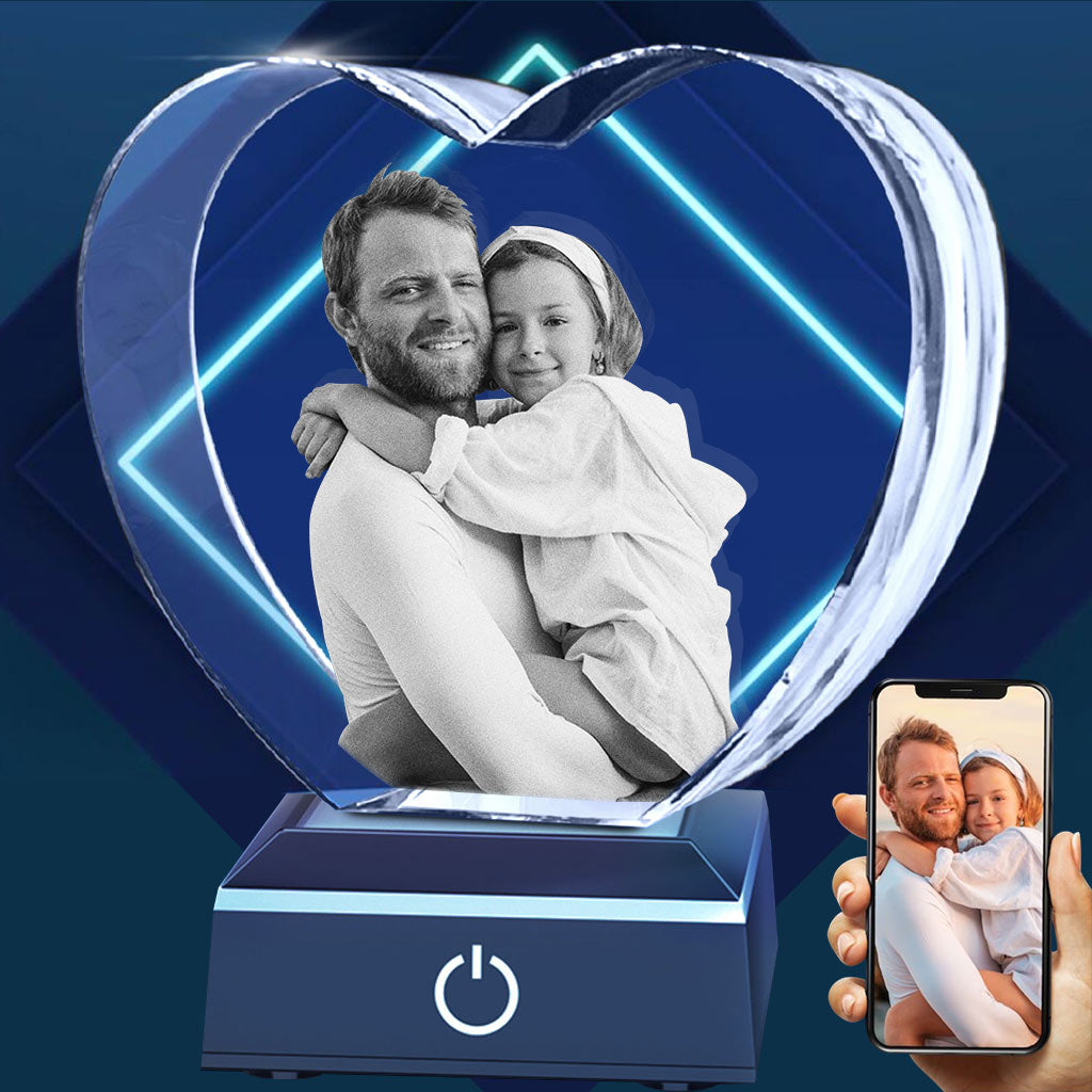 Custom Photo Laser Engraved Crystal Lamp - Gift for dad - Personalized Laser Engraving 3D Heart Shaped Crystal Lamp