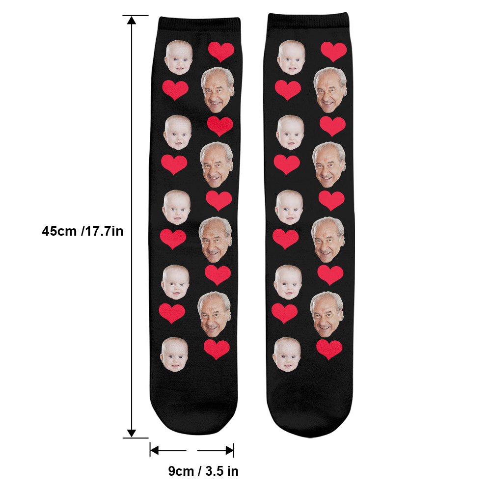 Custom Face Heart Pattern - Personalized Grandpa Socks