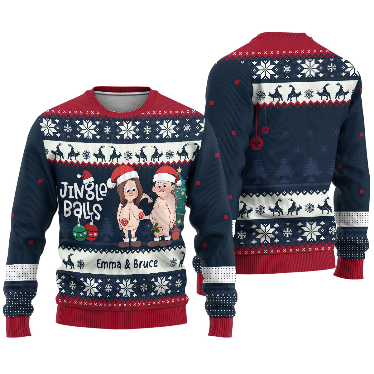 Jingle Balls & Tinsel Tits - Personalized Couple Ugly Sweater