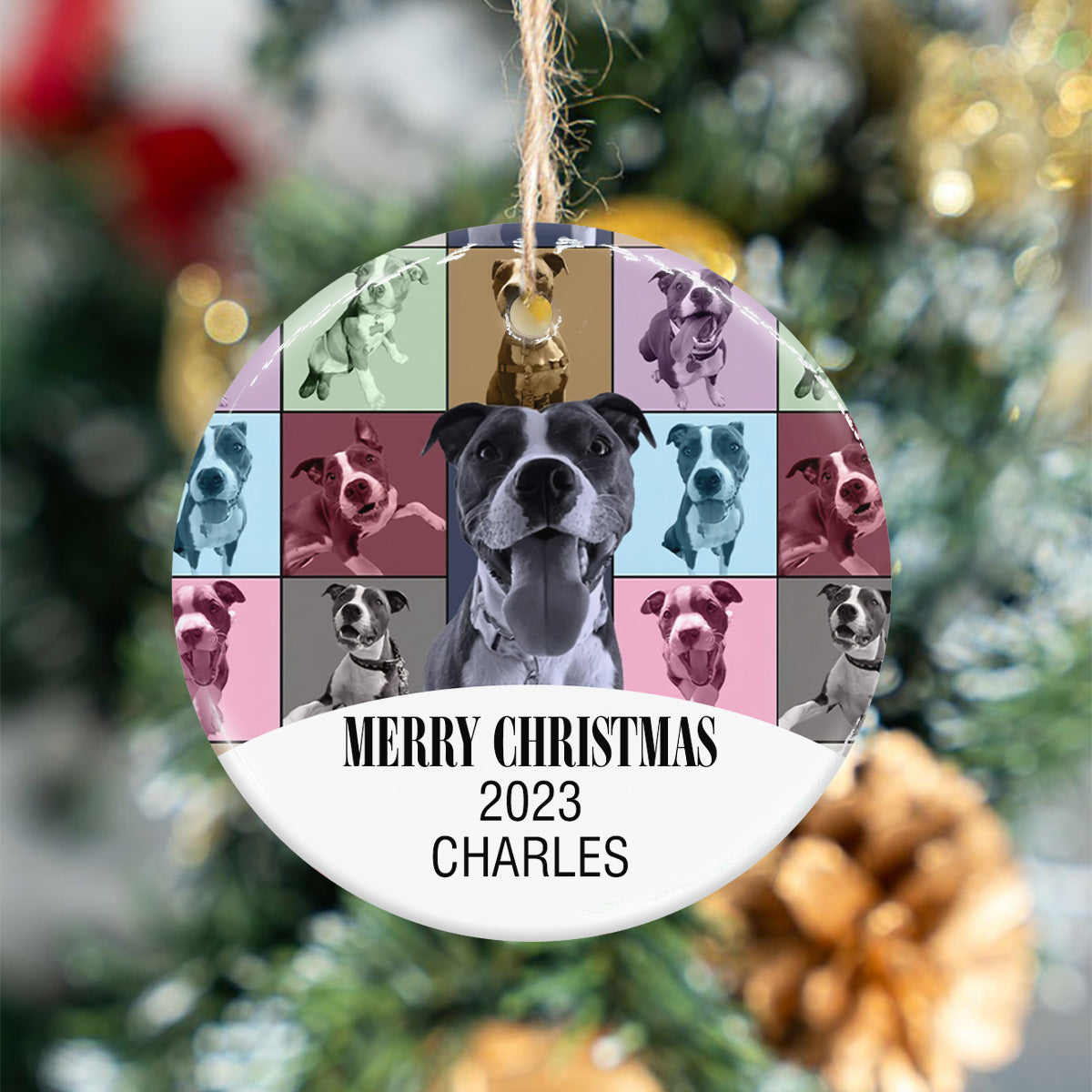 Merry Christmas Version - Personalized Dog Ceramic Circle Ornament