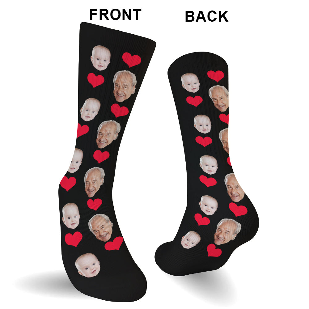 Custom Face Heart Pattern - Personalized Grandpa Socks