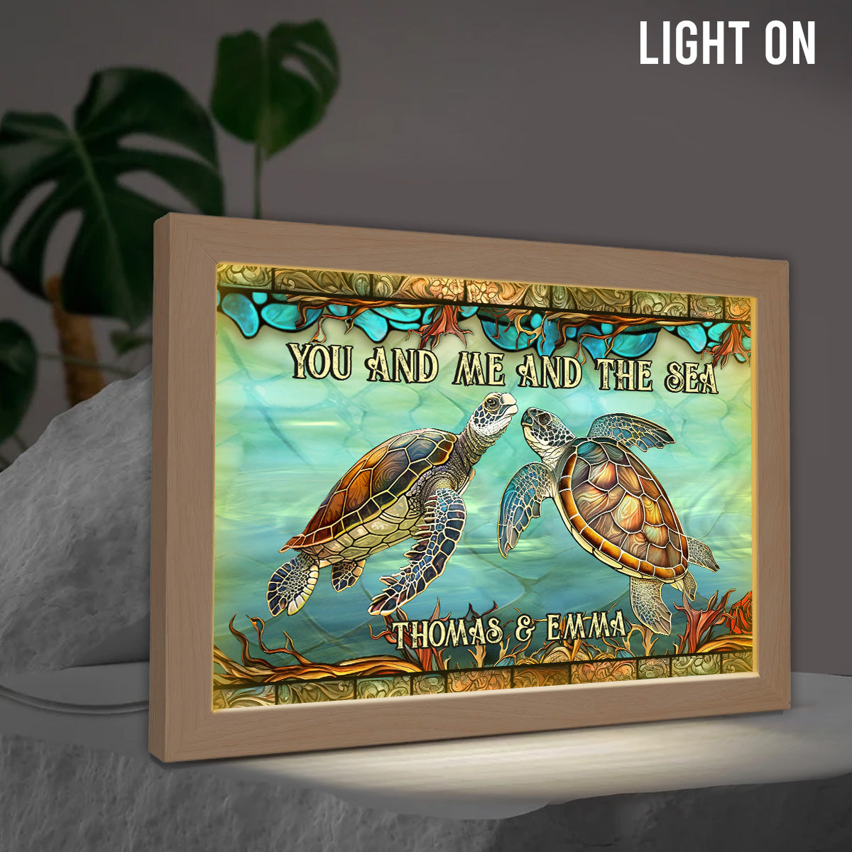 You And Me And The Sea - Personalized Turtle Light Photo Frame