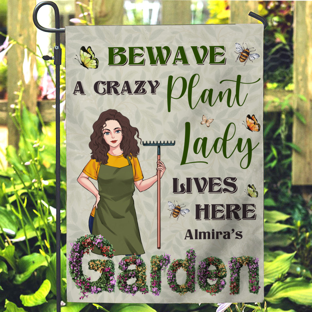 Beware A Crazy Plant Lady Lives Here - Personalized Gardening Garden Flag