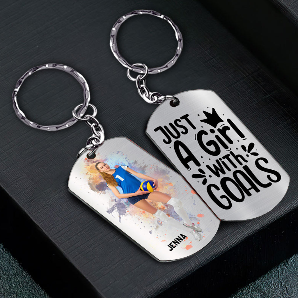 Discover Just A Girl With Goals - Personalized Volleyball Stainless Steel Keychain