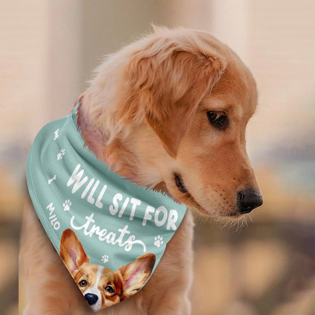 Will Sit For Treats - Personalized Dog Pet Bandana